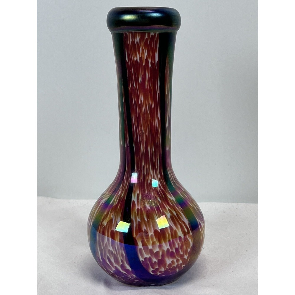 Unmarked Art Glass Tortoiseshell Iridescent 8" Vase
